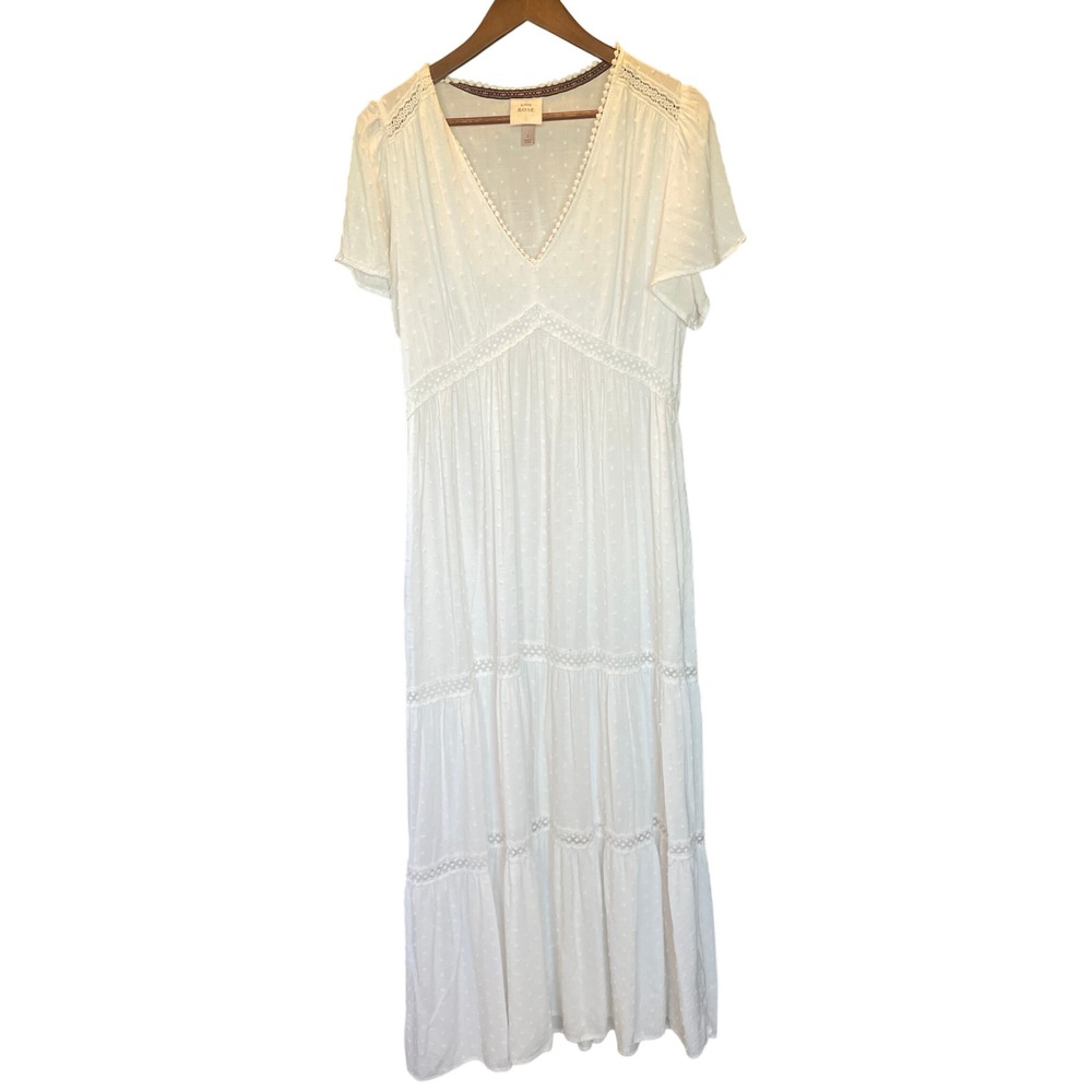 Womens Y2K Etherial Fairy Tiered Maxi Dress White‎ Large Cottage Romantic Boho